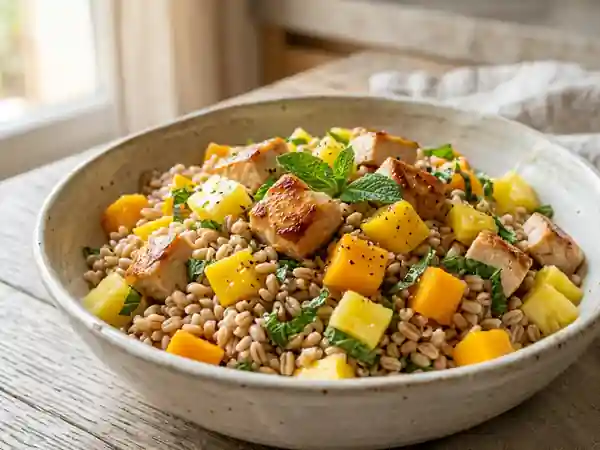 Salade de blé poulet et mangue acidulée - Photo de présentation