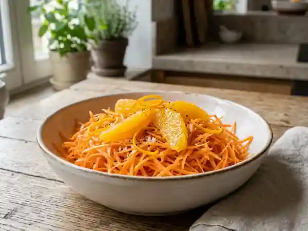 Salade fraîche de carottes râpées à l'orange - Photo de présentation