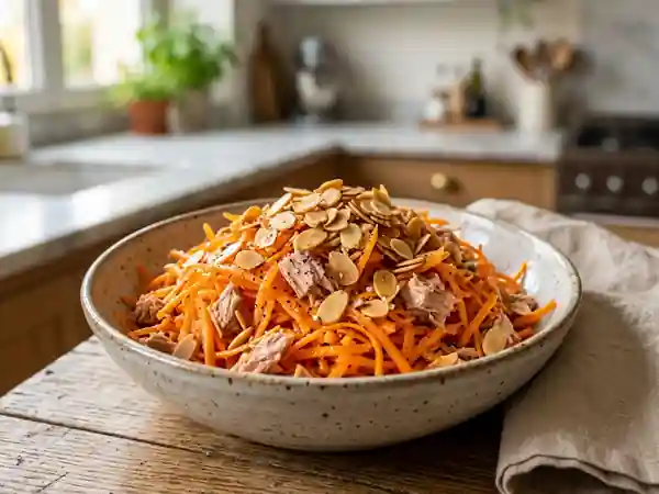 Salade de carottes, thon et amandes croquantes - Photo de présentation