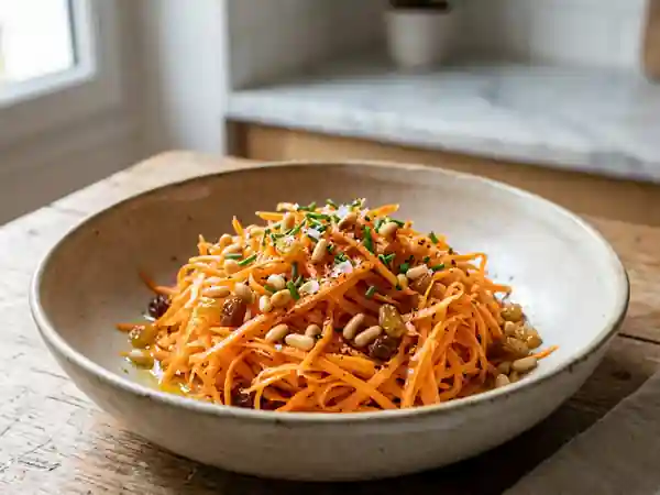 Carottes râpées acidulées aux pignons croquants - Photo de présentation