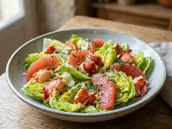 Salade fraîche de cœurs de laitue et pamplemousse au homard - Photo de présentation