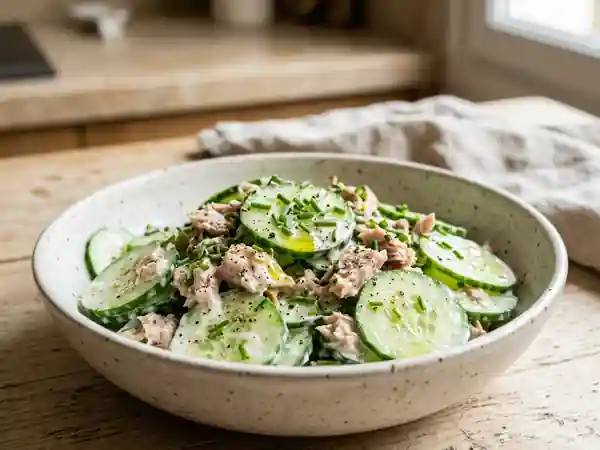 Salade fraîche de concombre au thon : recette simple et rapide - Photo de présentation