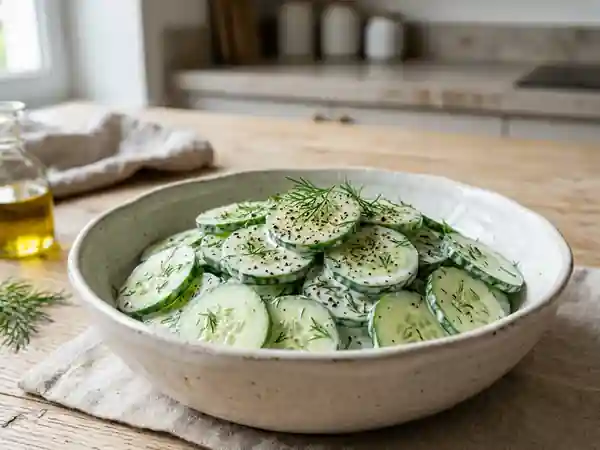 Salade fraîche de concombres à la crème légère - Photo de présentation