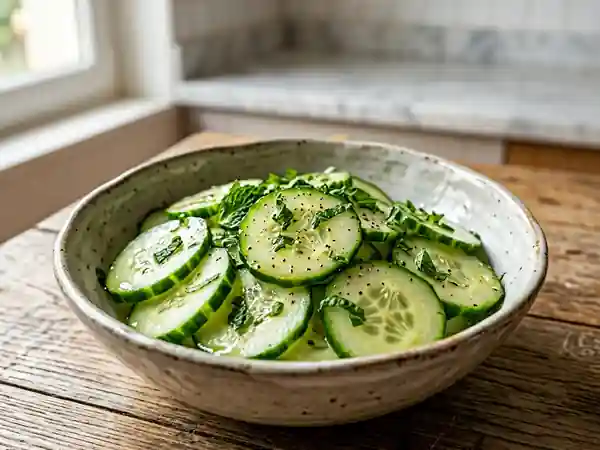 Salade fraîche de concombres à la menthe rapide et facile - Photo de présentation