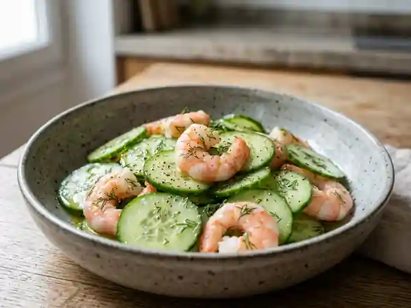 Salade de concombres et crevettes à l'aneth - Photo de présentation