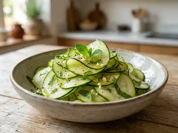 Salade fraîche de courgettes crues à l'ail et citron - Photo de présentation