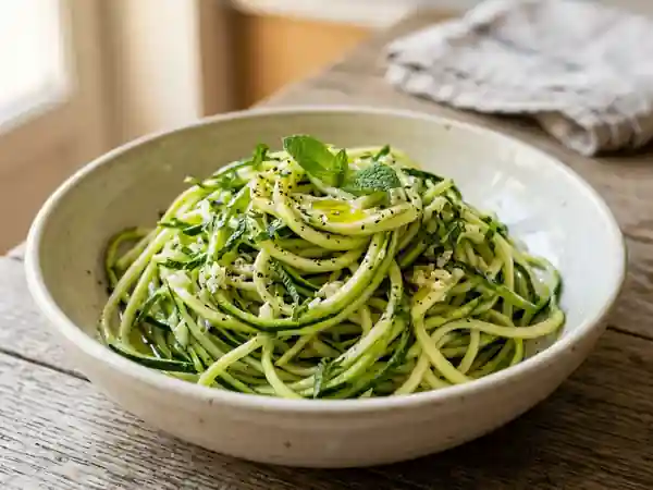 Salade fraîche de courgettes façon spaghetti aux herbes - Photo de présentation