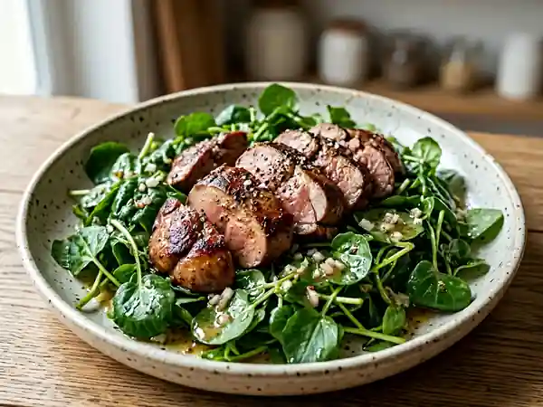 Salade fraîche de cresson aux foies de volaille poêlés - Photo de présentation