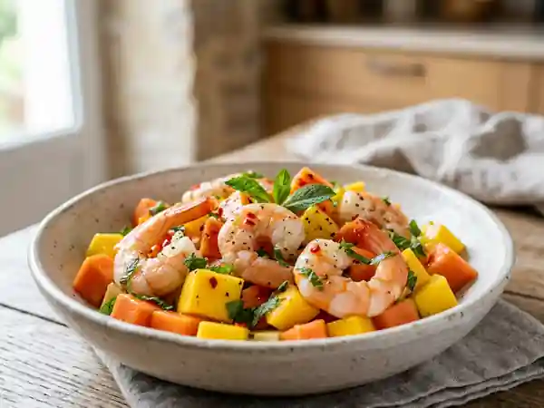 Salade crevettes, mangue et papaye acidulée - Photo de présentation