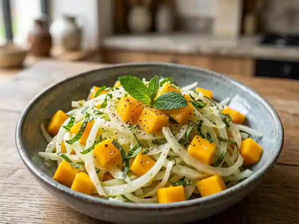 Salade fraîche de fenouil croquant à la mangue sucrée - Photo de présentation