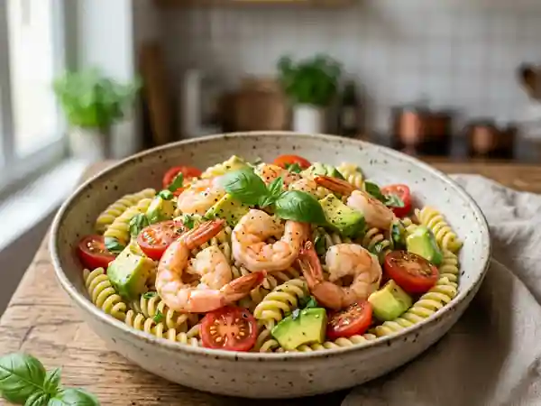 Fusilli aux crevettes et avocat fondant - Photo de présentation