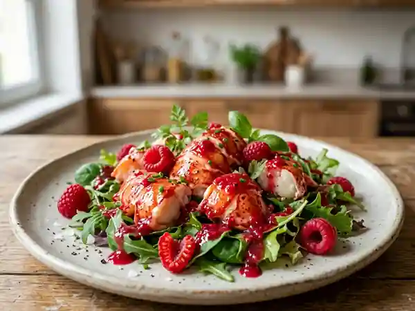 Salade fraîche de homard à la sauce framboise maison - Photo de présentation
