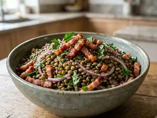 Lentilles froides aux lardons fumés et oignons - Photo de présentation