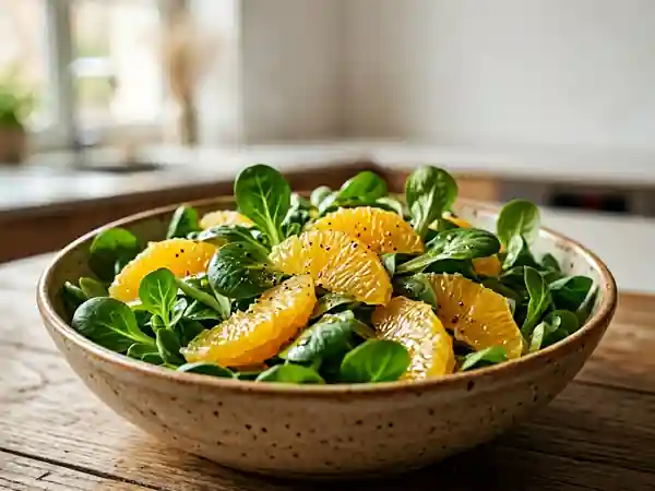 Mâche croquante et suprêmes d'orange acidulés - Photo de présentation
