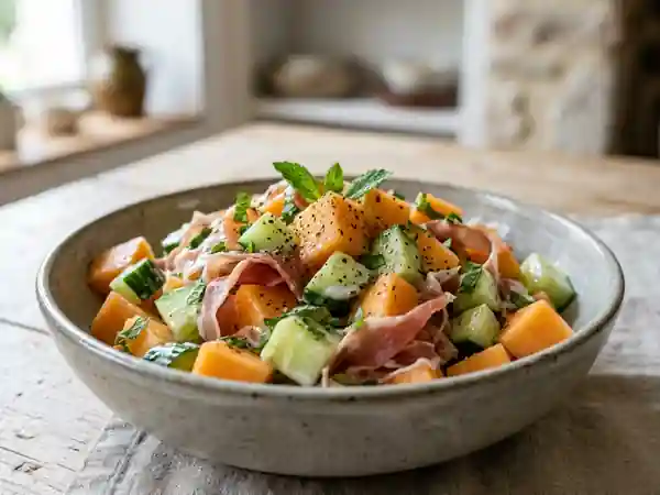 Salade fraîche de melon à l'allemande : recette estivale rafraîchissante - Photo de présentation
