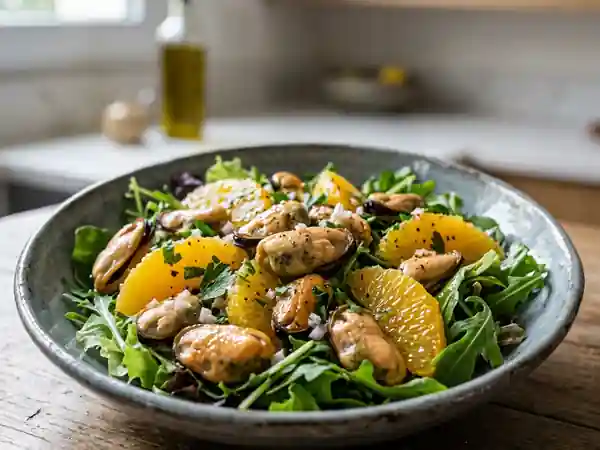 Salade fraîche de moules à l'orange et herbes aromatiques - Photo de présentation