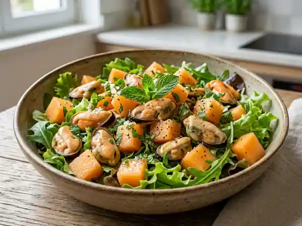 Salade fraîche de moules au melon sucré - Photo de présentation