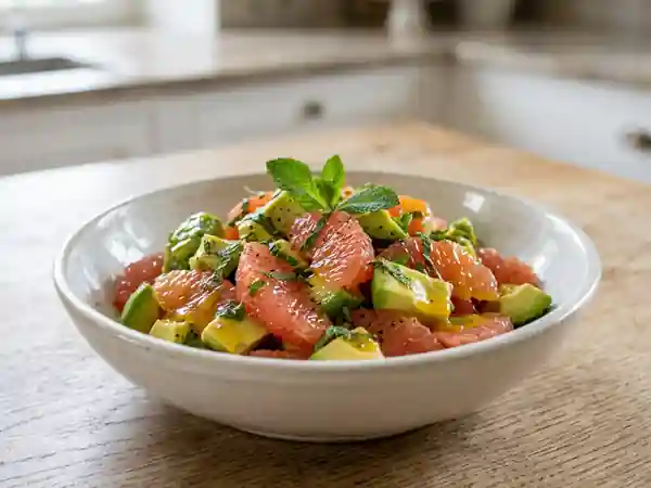 Salade fraîche de pamplemousse et avocat avec sauce mandarine à la libanaise - Photo de présentation