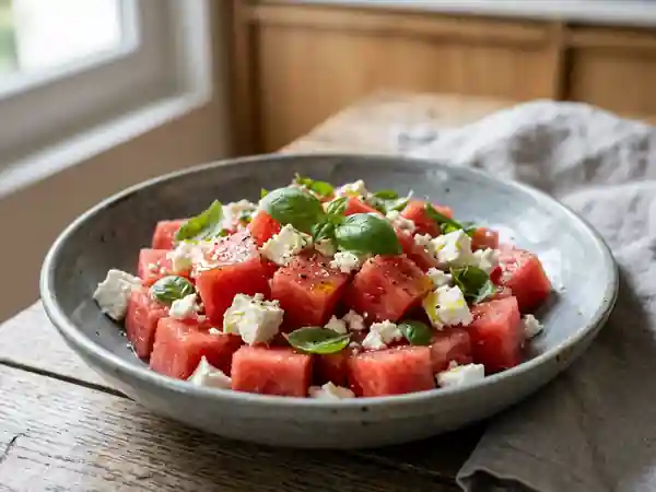Pastèque Croquante et Feta Fondante au Basilic - Photo de présentation