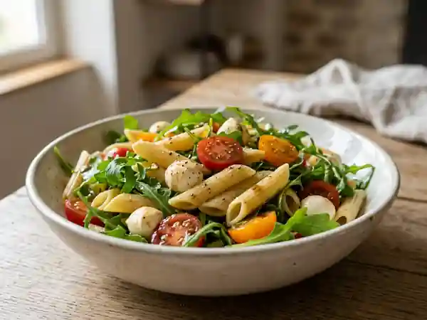 Salade fraîche de pâtes à la roquette et tomates cerises - Photo de présentation