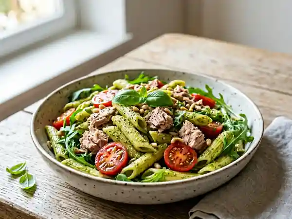 Penne au Pesto, Thon Fondant et Roquette Croquante - Photo de présentation