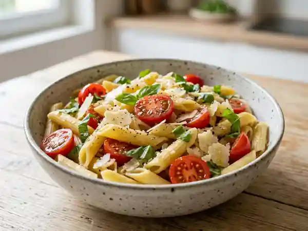 Penne fraîches aux tomates et parmesan - Photo de présentation