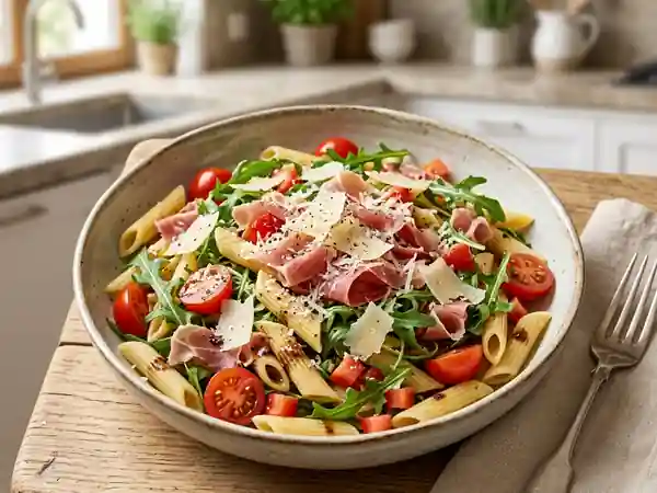 Penne fraîches au jambon cru et parmesan - Photo de présentation