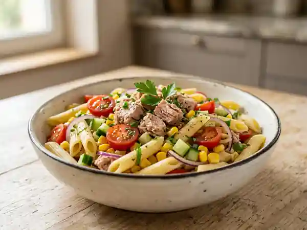 Penne au thon, citron et légumes croquants - Photo de présentation