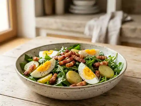 Salade fraîche de pissenlits aux lardons croustillants - Photo de présentation