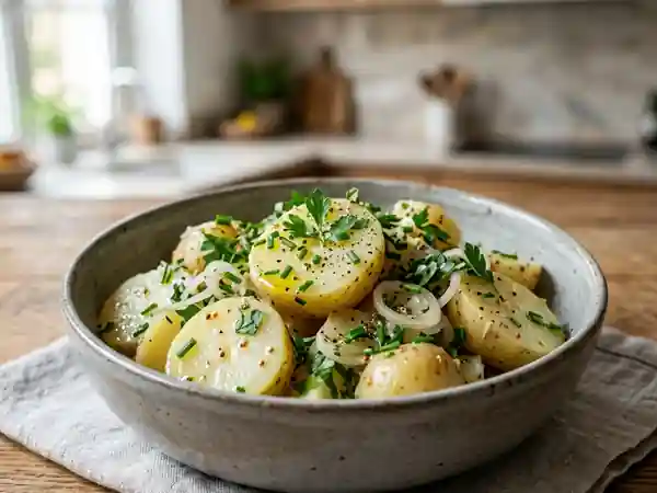 Salade fraîche de pommes de terre aux herbes et vinaigrette légère - Photo de présentation