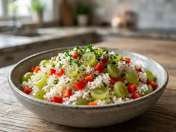 Salade de riz croquante poivron et raisin - Photo de présentation