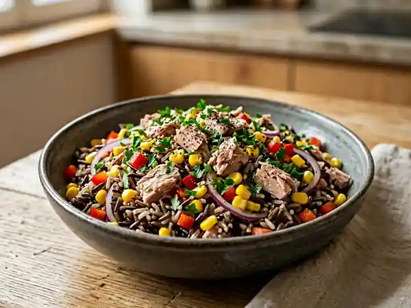 Salade fraîche de riz sauvage au thon, recette facile et rapide - Photo de présentation