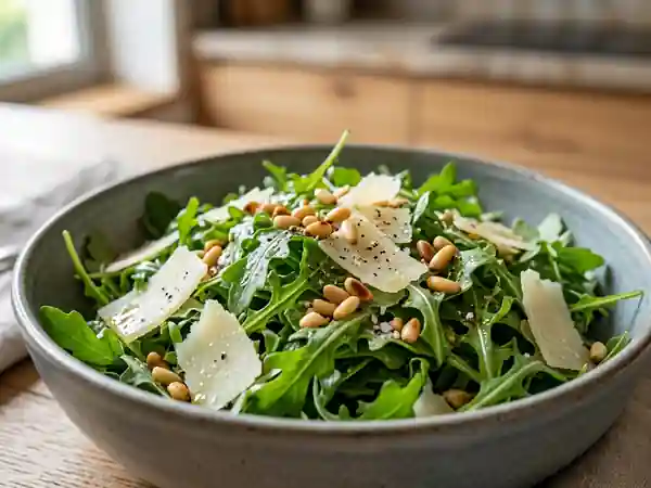 Salade fraîche de roquette au parmesan et pignons grillés - Photo de présentation