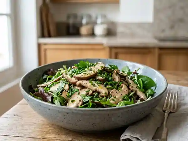 Shii-takés fondants au mesclun et fines herbes - Photo de présentation