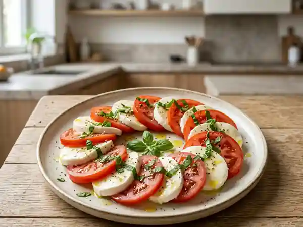 Salade fraîche de tomates à la mozzarella fondante - Photo de présentation
