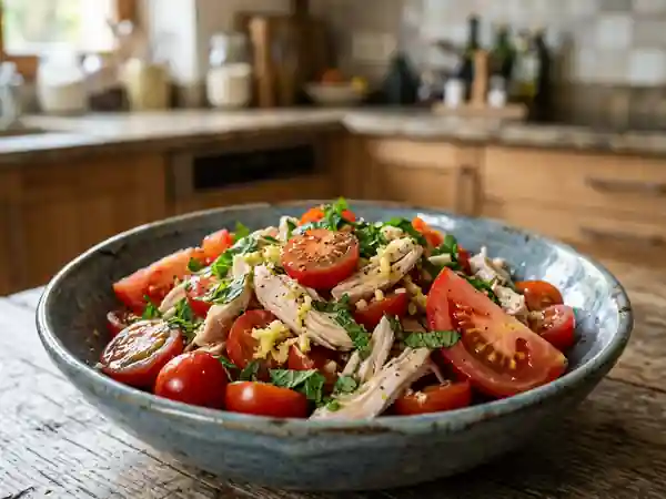 Salade fraîche de tomates au poulet et gingembre - Photo de présentation