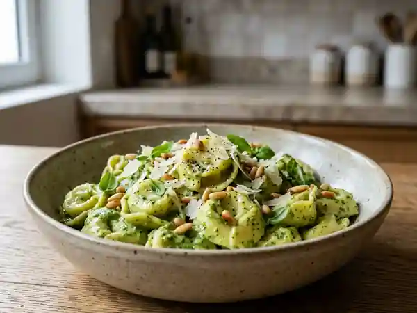Salade fraîche de tortellini à la sauce verte maison - Photo de présentation