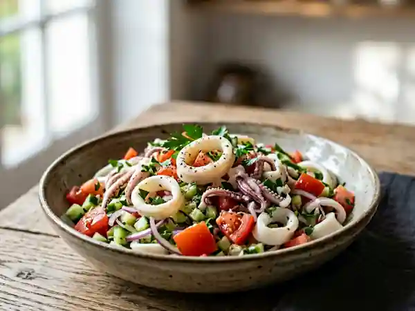 Encornets tendres en salade croquante - Photo de présentation