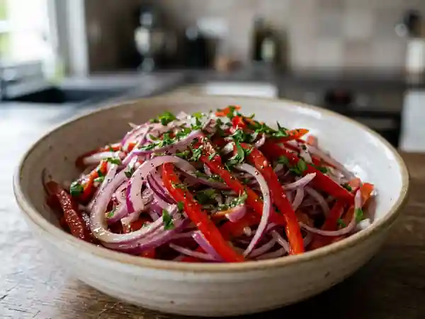 Salade fraîche d'oignons et poivrons rouges - Photo de présentation