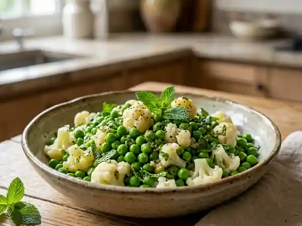 Salade fraîche et croquante de petits pois et chou-fleur - Photo de présentation