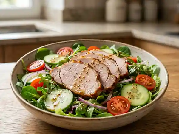Salade fraîche et gourmande au rôti de porc - Photo de présentation