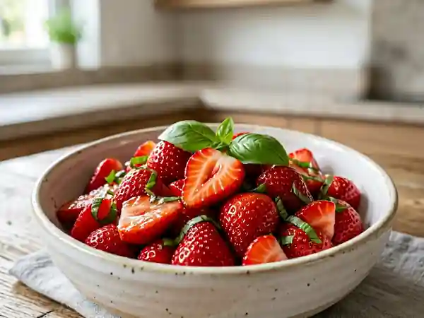 Salade fraîche et gourmande de fraises au basilic - Photo de présentation