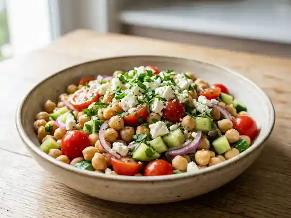 Salade de pois chiches, feta et légumes croquants - Photo de présentation