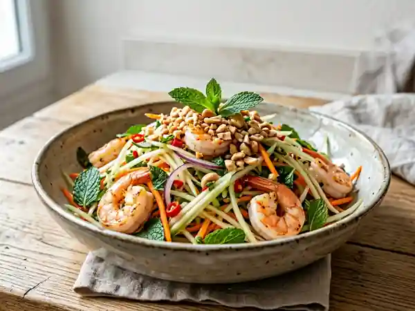 Salade fraîcheur à la papaye verte et crevettes, saveurs tropicales - Photo de présentation