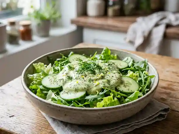Salade fraîcheur à la sauce onctueuse avocat et aneth - Photo de présentation