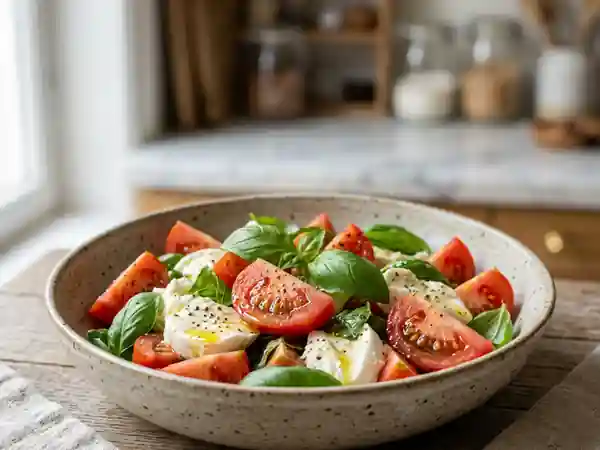 Salade Caprese ultra-fraîche au basilic - Photo de présentation