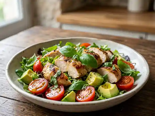 Salade fraîcheur au poulet, avocat et basilic - Photo de présentation