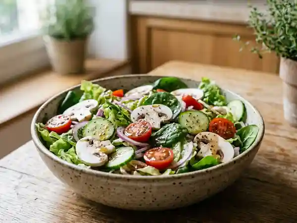 Salade fraîcheur aux champignons et légumes croquants - Photo de présentation