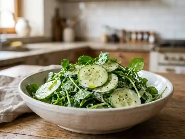 Salade fraîcheur concombre et cresson à la crème onctueuse - Photo de présentation