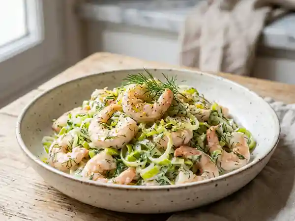 Salade fraîcheur de crevettes et poireaux à l'aneth - Photo de présentation